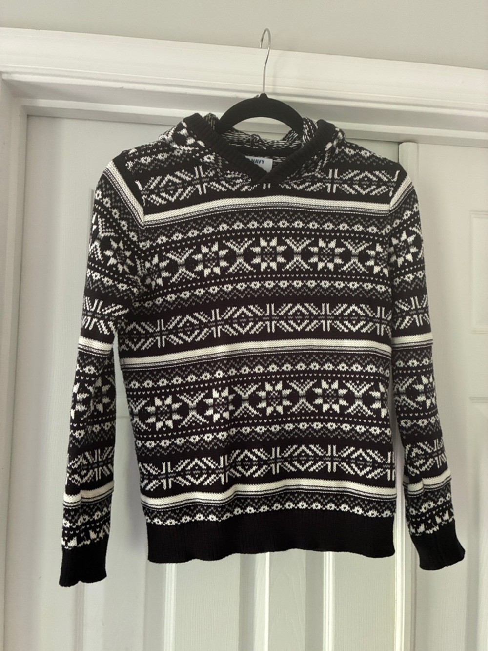 Old Navy Black and White Nordic Hooded Sweater